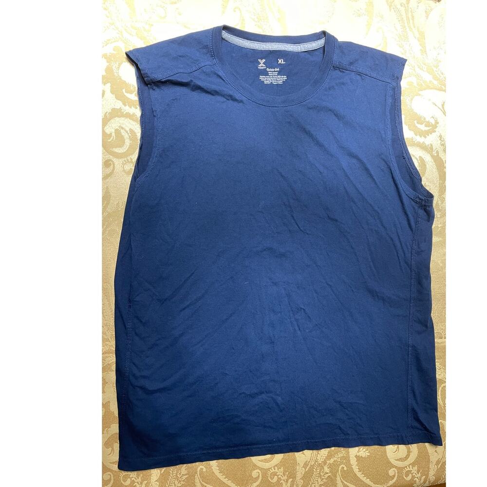 Xersion Mens XL Tank Top All Cotton Blue Sleeveless Work Out Exercise Crewneck